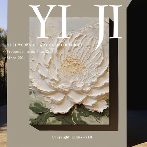 YJ.ART原创手绘《素华静绽》奶油风立体花朵艺术肌理客厅卧室挂画