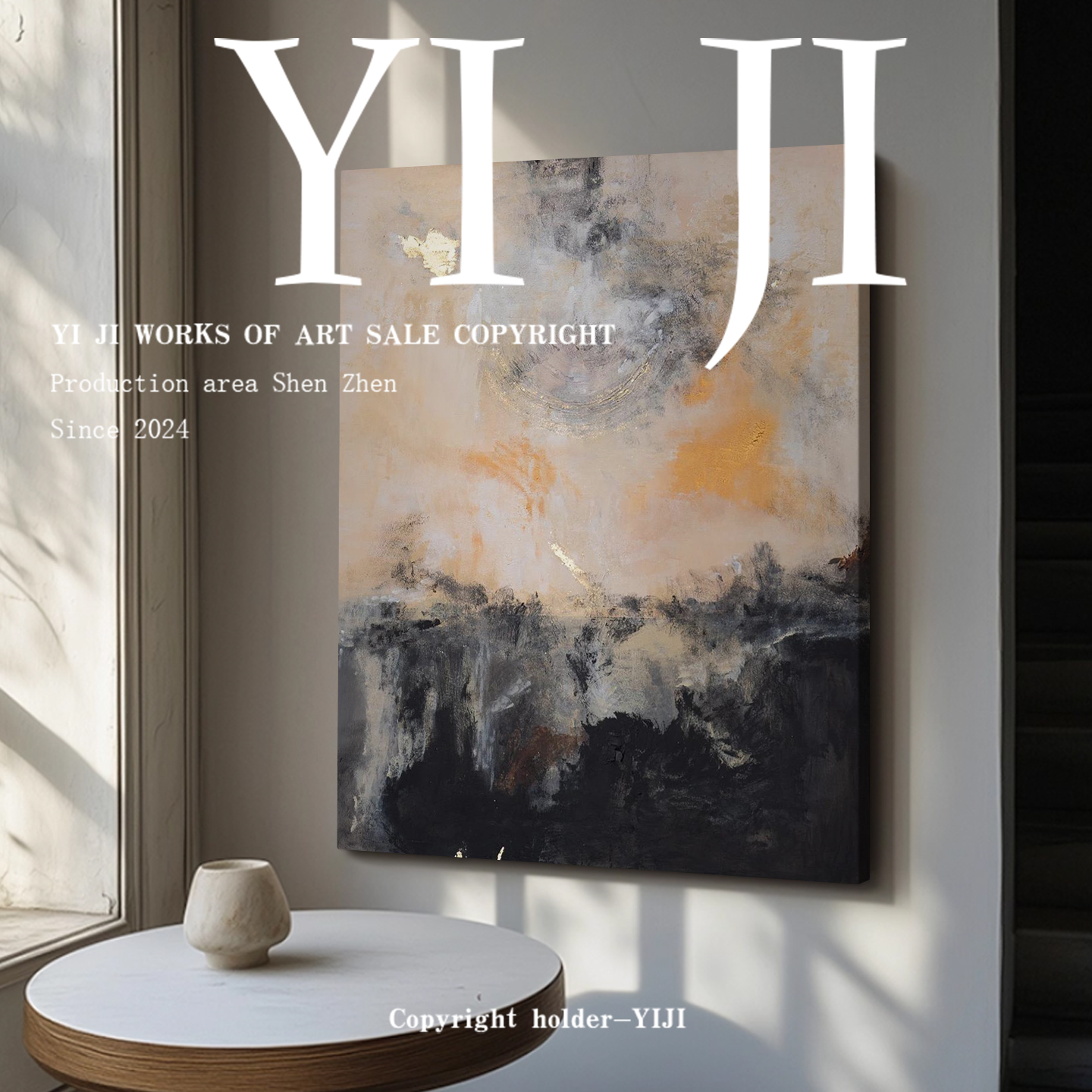 YJ.ART原创手绘《熔光界域》侘寂风抽象高档立体书房卧室肌理挂画