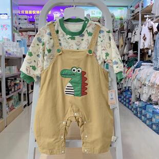 谷米熊男宝宝长袖t恤背带裤儿童恐龙两件套装春秋男童外出服衣服