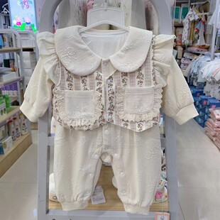 谷米熊婴儿连体衣女宝哈衣春装洋气爬服马甲连体两件套春秋外出服