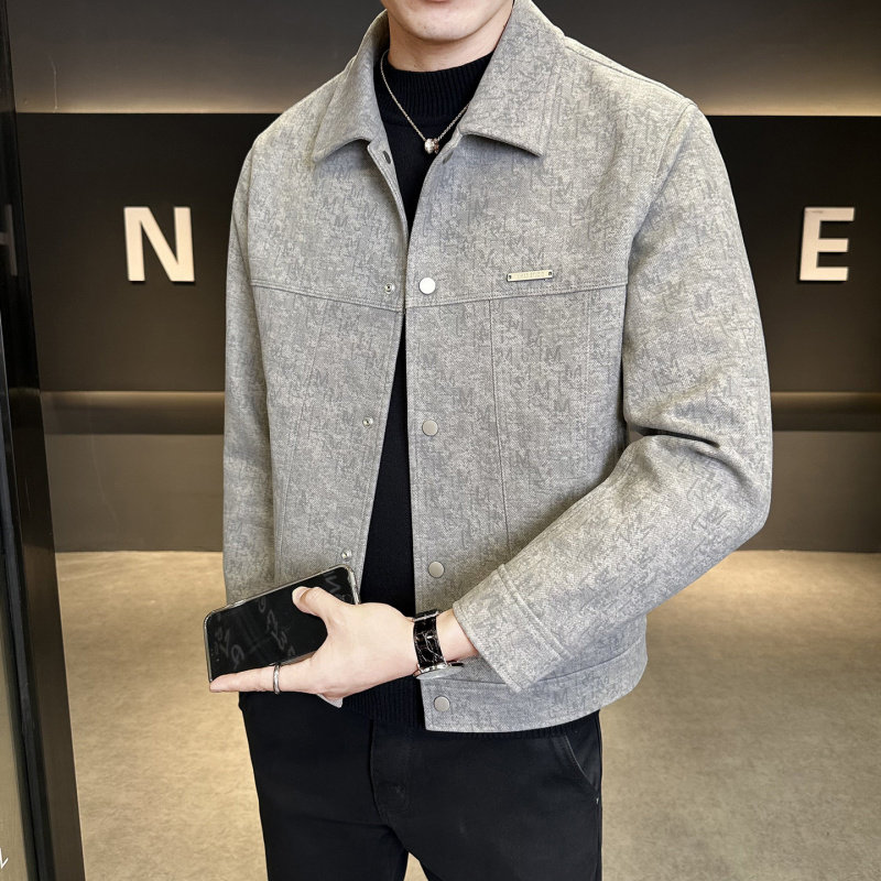 秋冬季翻领磨毛棉感加厚夹克外套男韩版潮流百搭上衣修身正肩男装