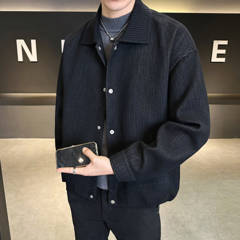 秋季外套男夹克2026新款针织翻领宽松老钱风男装褂子痞帅秋装夹克