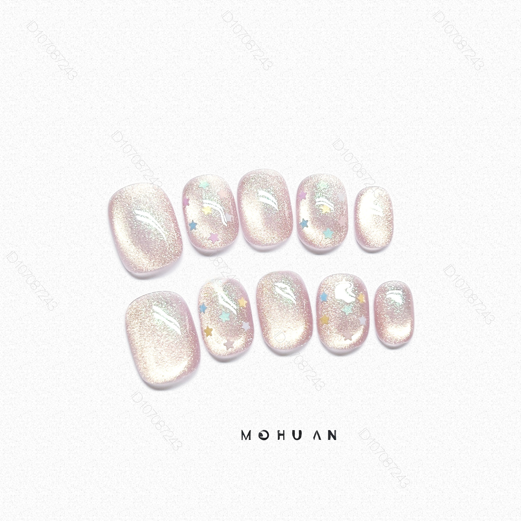 纯手工粉猫眼星星穿戴甲甜美夏季