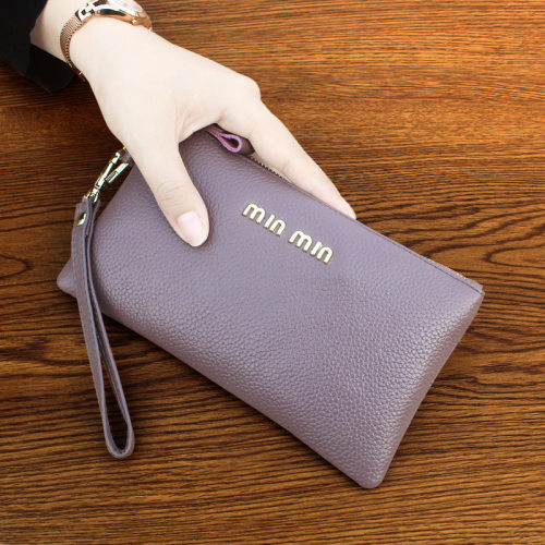 头层牛皮女式手拿包简约休闲女手包欧美手机包零钱包