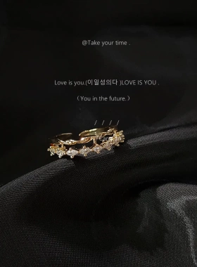 日韩锆石戒指 小众设计ins潮网红开口食指冷淡高级感轻奢不易掉色