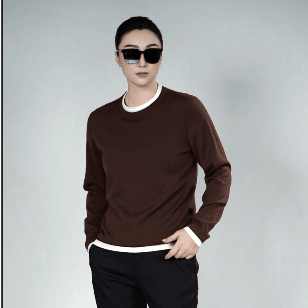 时尚舒适纯色圆领简约假两件针织