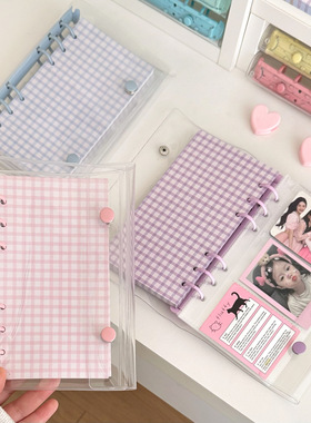 ins风A6透明活页手帐本PVC清透双扣外壳6孔糖果色小卡追星收纳册