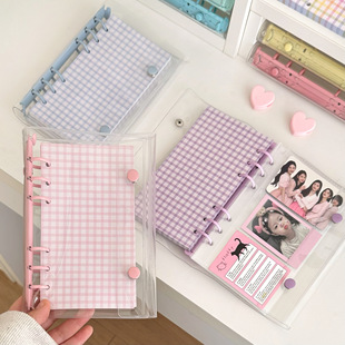 ins风A6透明活页手帐本PVC清透双扣外壳6孔糖果色小卡追星收纳册