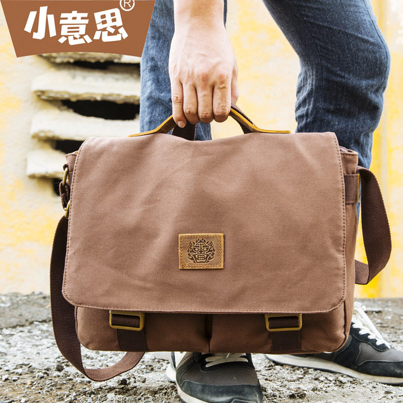 xyisi小意思帆布男包多功能男士单肩包斜挎包休闲15寸手提电脑包
