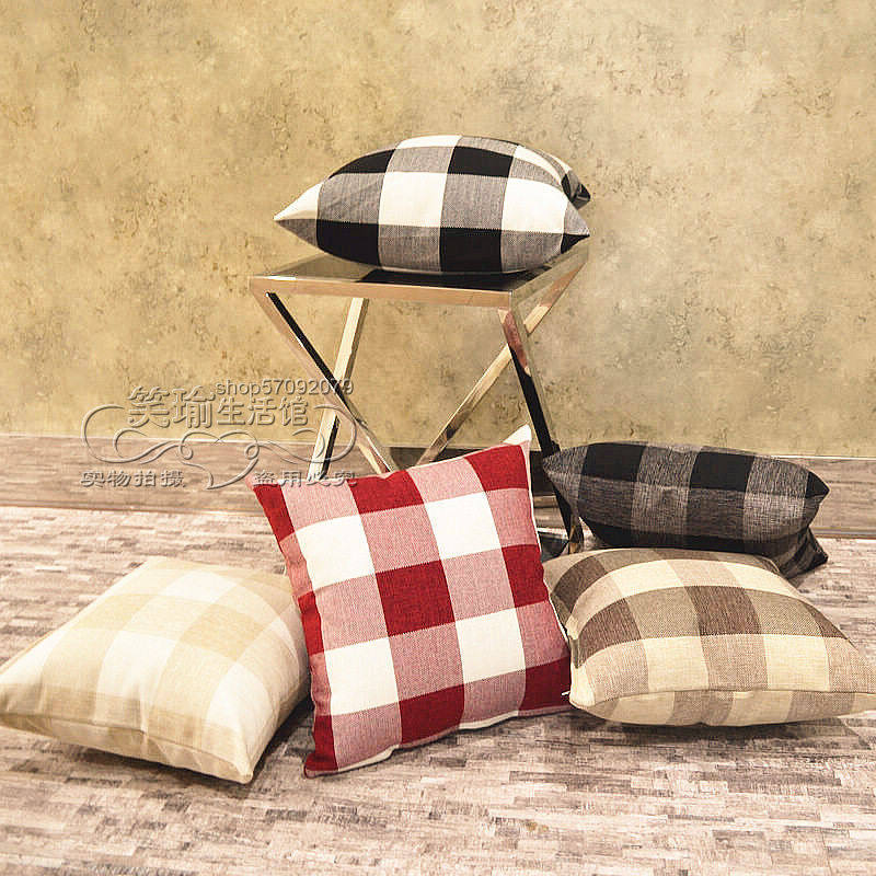清仓 时尚格子抱枕含芯布艺靠垫沙发靠枕办公室床头靠背简约方枕
