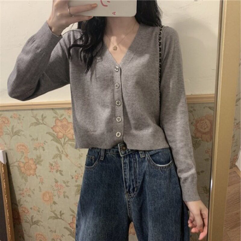 毛衣开衫外套女春秋款内搭针织衫外搭薄款V领打底衫短款长袖上衣