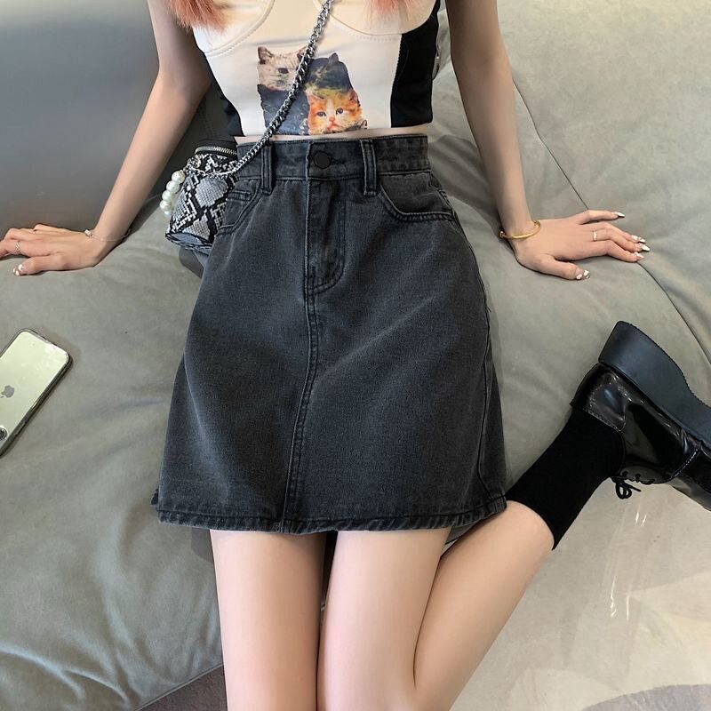 复古高腰牛仔半身裙女夏季2025新款百搭显瘦A字短裙大码包臀裙子