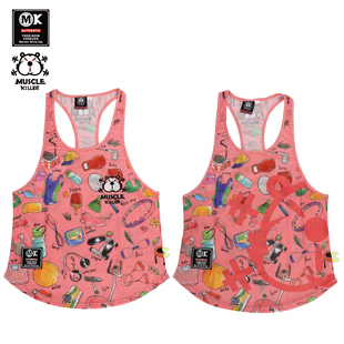 运动 速干背心健身跑步无袖 肌肉杀手杠铃粉色涂鸦工字训练服装 夏季