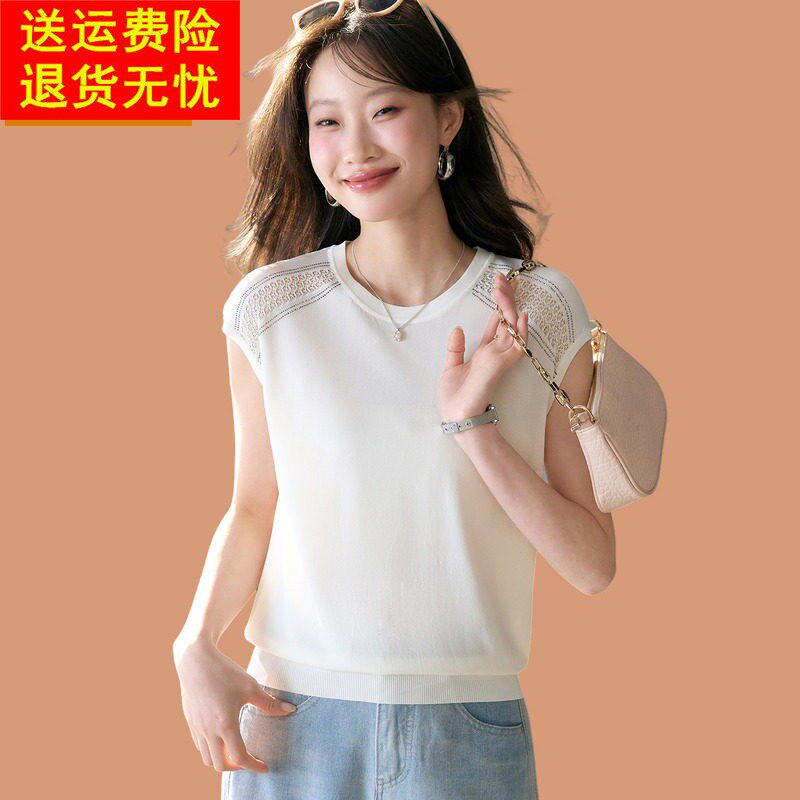 白色真丝短袖t恤女夏装2026新款爆款洋气妈妈薄款冰丝针织衫上衣