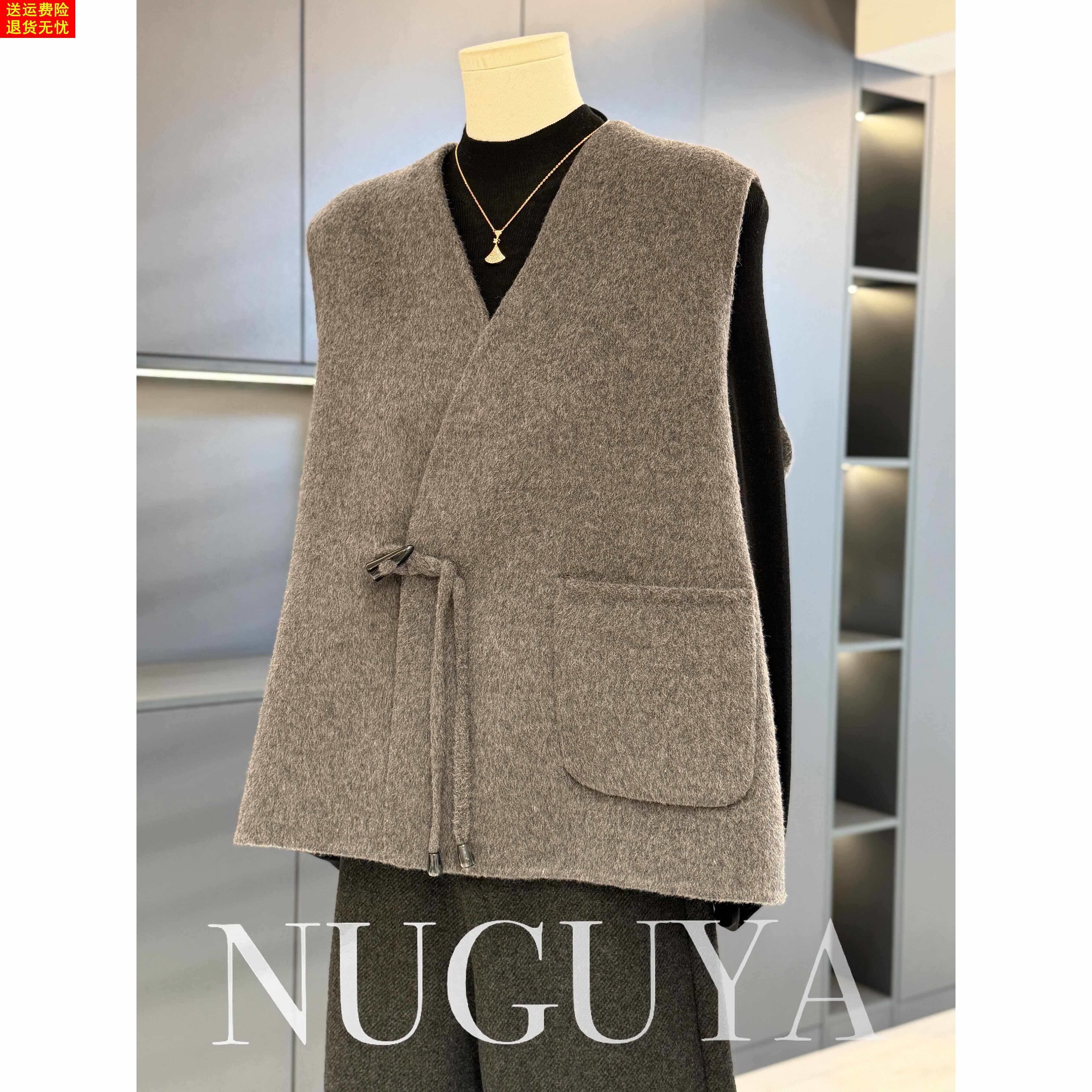 新中式国风妈妈装毛呢马甲外套女春装新款上衣气质百搭中老年坎肩