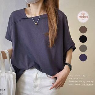 新款 斜肩剪裁素色上衣宽松版 型修饰遮小腹上衣2025夏季