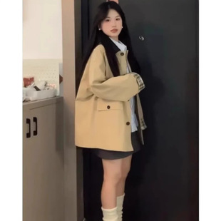 中长款韩系高级感风衣女2025春秋新款小个子日系英伦风土黄色外套