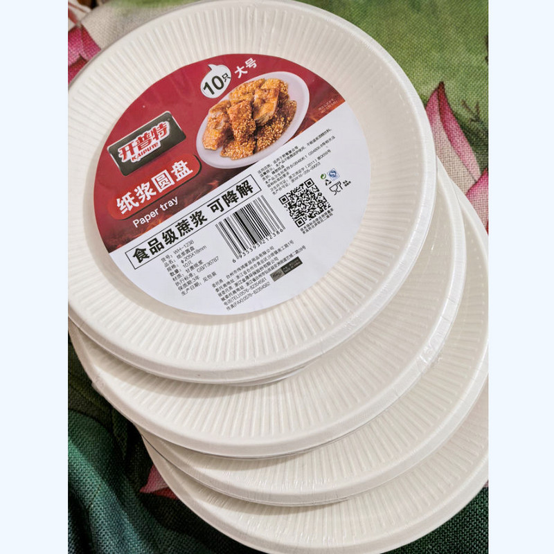 开普特纸浆餐盘10只WH-1238 205mmx18mm圆盘餐具饭菜餐盘