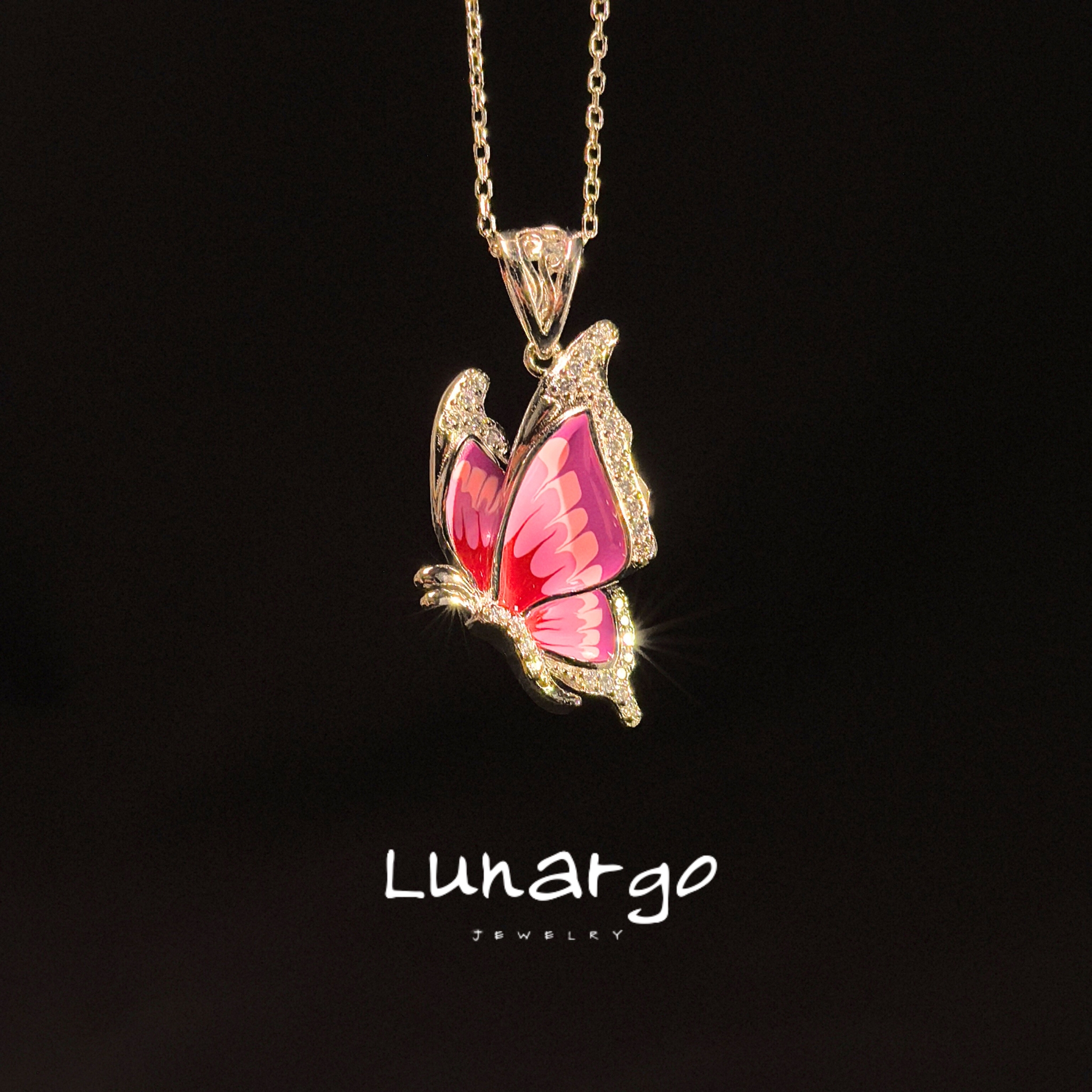 Lunargo澜歌925银珐琅蝴蝶项链