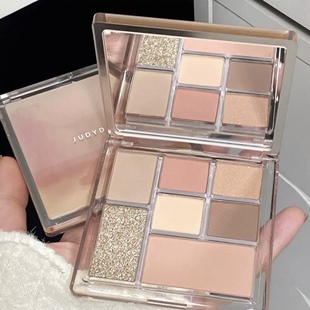 橘朵综合七巧板眼影盘七色眼影盘大地色系高光修容腮红一体盘新手