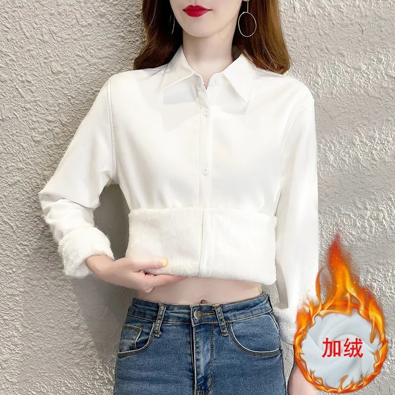 长袖衬衫女款加绒加厚正装上衣