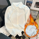 内搭叠穿职业装 女长袖 通勤极简衬衣 加绒高级感V领白色衬衫 秋冬季