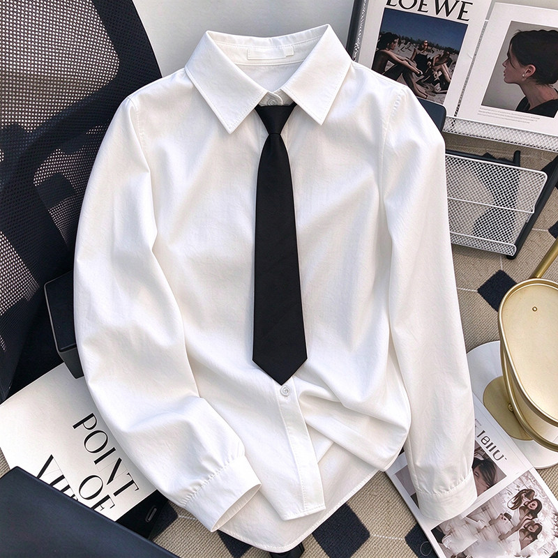白色长袖衬衫女JK制服领带设计感小众御姐男朋友bf白衬衣厚秋冬
