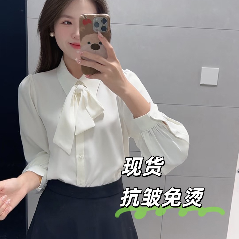 优雅蝴蝶结白色衬衫女长袖