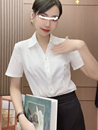 衬衣上衣高端酒店前台工作服 2025夏季 薄款 V领职业白衬衫 女OL正装