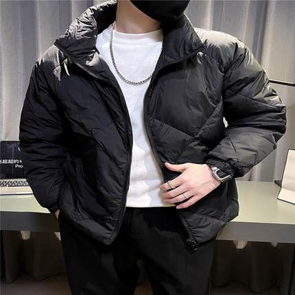 羽绒服男款轻薄黑色翻领2024新款潮牌短款加厚男装冬季外套