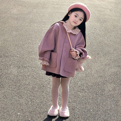 女童秋新款甜美加厚毛呢大衣外套