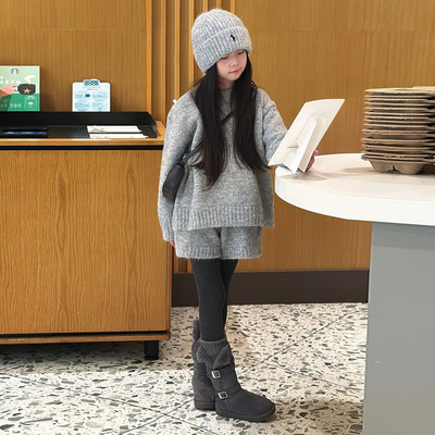 女童秋冬新款针织加厚毛衣短裤