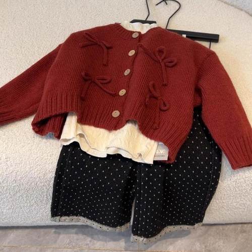 蝴蝶结开衫波点韩版秋季2件套潮