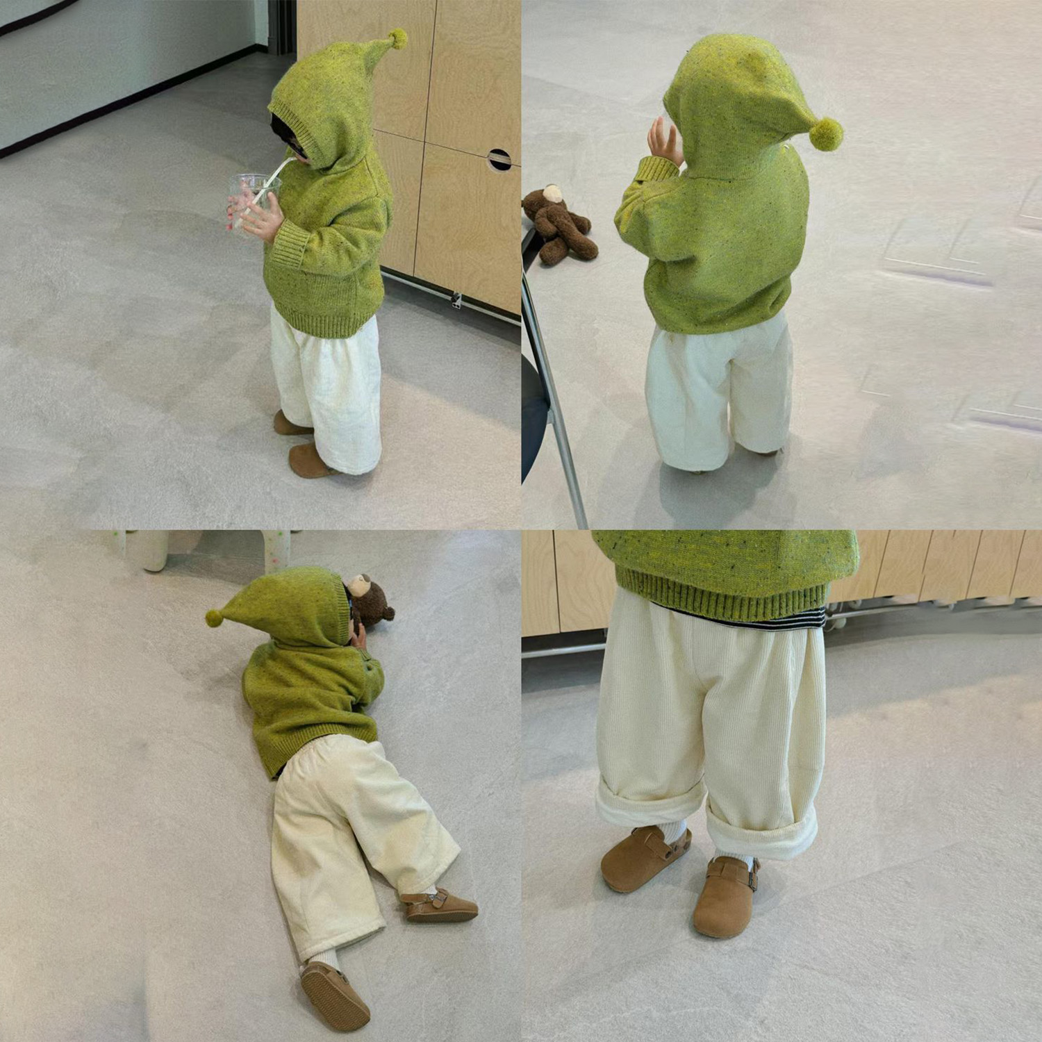 儿童秋新款可爱精灵帽毛衣直筒裤