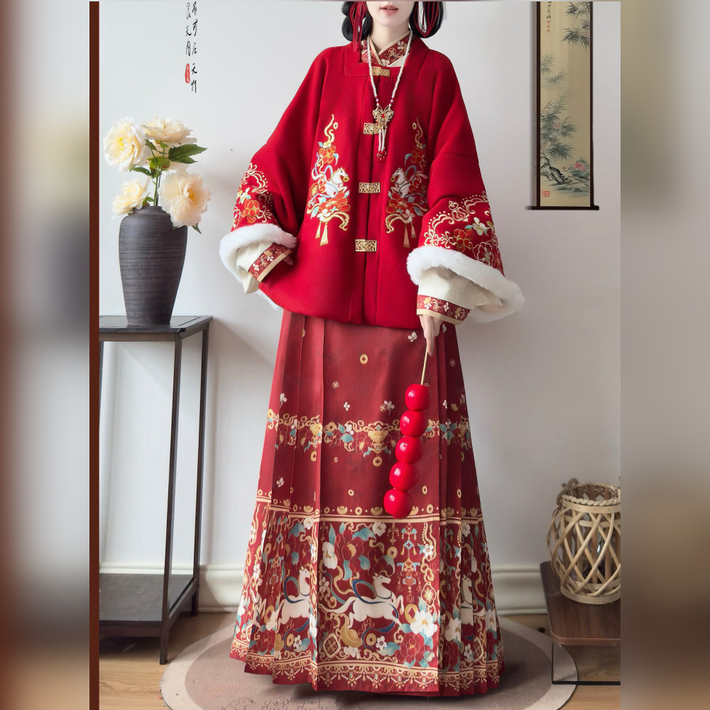 泽芷韶华原创【马上有钱】明制汉服女刺绣短袄加绒新年战衣拜年服