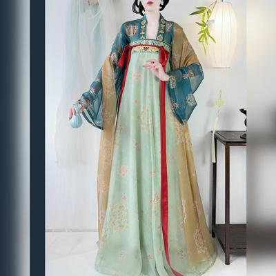 汉服女唐制对襟齐胸襦裙刺绣印花