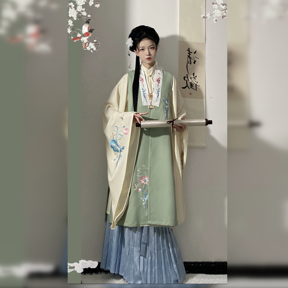 2023双层麻刺绣明制立领长衫比甲