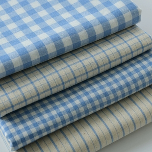 145cm复古蓝色仿麻格子条纹布料色织先染手工DIY包袋桌布裙子发圈