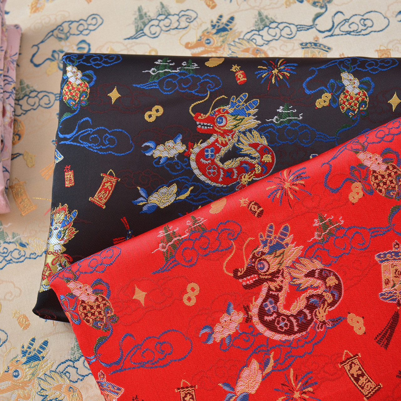 龙年织锦缎织金提花新中式端午荷包面料儿童新年服汉服布龙腾瑞锦