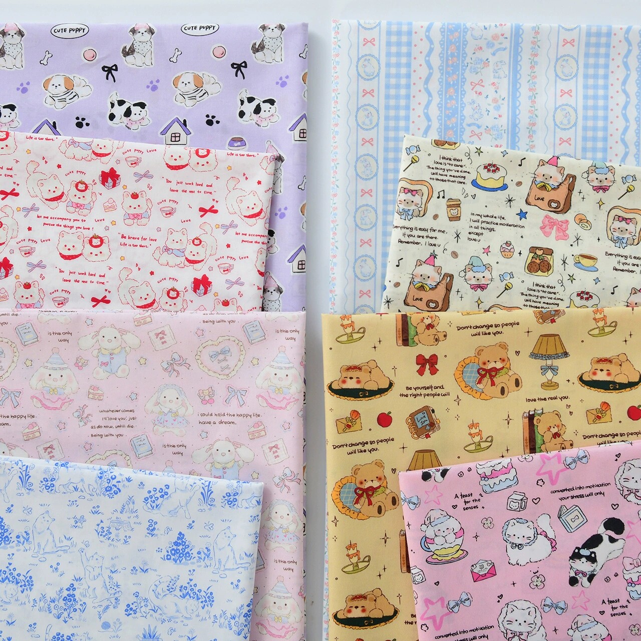 卡通60支纯棉布料田园风猫咪连衣裙帽子童装小狗棉布手工服装棉布