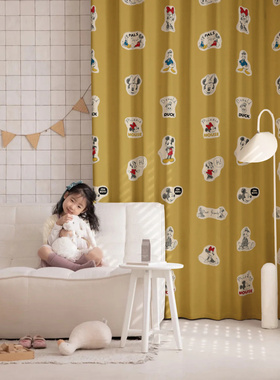 米奇老鼠窗帘定制  迪士尼米妮唐老鸭蓝红绿色 卧室雪尼尔全遮光