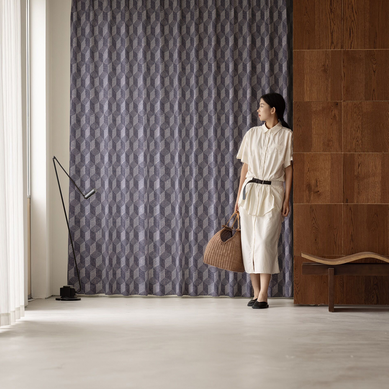 雪尼尔窗帘定制 羊毛毡立方体2025新品 简约几何蓝客厅卧室全遮光