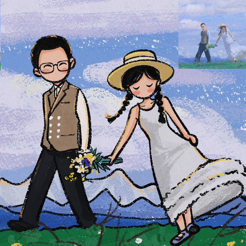 Q版手绘头像定制卡通形象设计漫画人物绘画照片转动漫情侣画头像