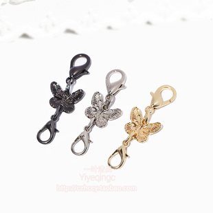 DIY龙虾扣立体蝴蝶 双扣小毛球吊饰扣子玩偶金属扣包挂配件挂件扣