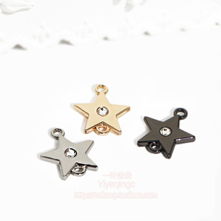 DIY 双孔双面镶钻星星配饰吊饰金属挂饰五角星配饰毛衣链挂链配件