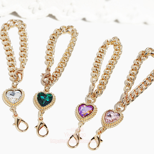 DIY毛球包挂配件链条挂件金属扣 镶钻心形链条扣配饰双扣毛球配链