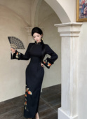 改良旗袍长裙子 国风黑色旗袍连衣裙女2025新款 柿柿如意 新中式