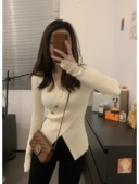 内搭打底衫 针织衫 女交叉v领设计感小众长袖 春秋紧身显瘦别致上衣