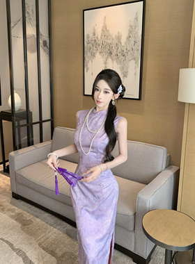 Mimo dk新中式国风双面色萝孔紫色中国风改良港工旗袍 繁紫升花