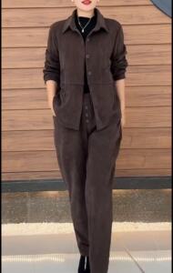 中年妈妈秋季套装2023爆款开衫翻领哈伦裤休闲宽松洋气欧棉绒女装